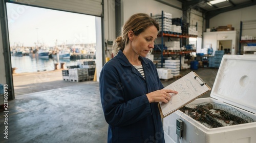 Seafood Inspector Measuring Lobster Temperature in Cold Storage