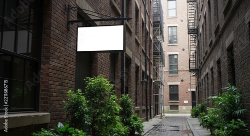 Blank Sign on Brick Wall Alley