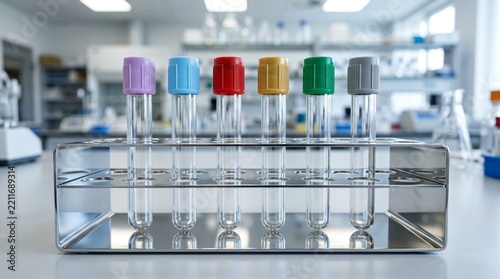 Colorful Medical Test Tubes in Rack - Laboratory Research, Healthcare Science