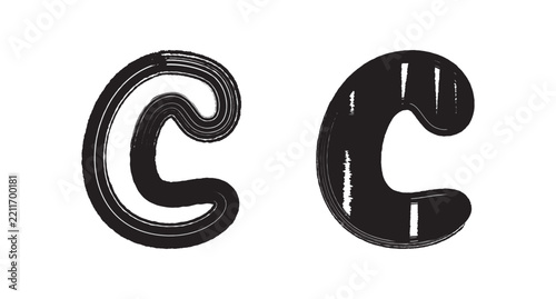 Letter c sketch typography, hand drawn black outline and solid textured shapes, creative character design