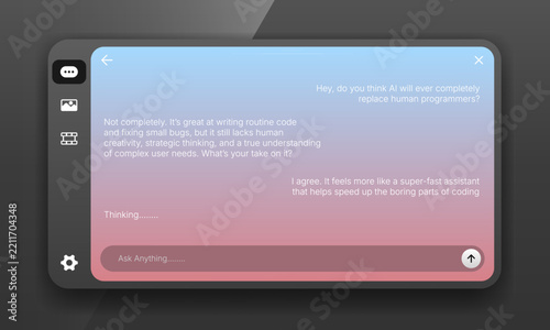 Pastel gradient AI chat assistant window UI mockup with left navigation sidebar