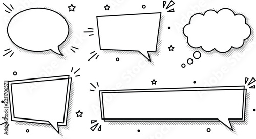 Retro comic speech bubble vector set with halftone shadow effects blank explosion dialogue balloons for pop art