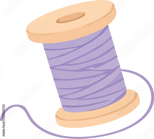 Vibrant purple thread spool vector illustration featuring detailed winding texture and classic wooden bobbin design