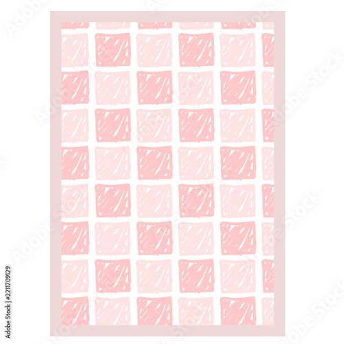 Hand-drawn Pink Checkered Pattern with Soft Textured Squares Background.
