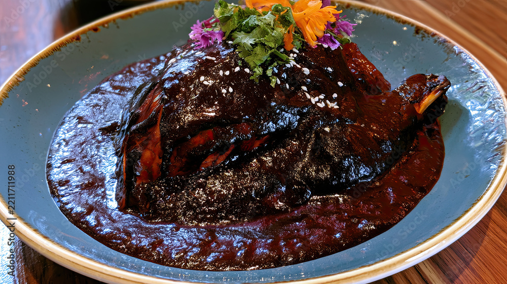 © Sky Layer - oaxacan mole negro turkey with dark sauce © Sky Layer - oaxacan mole negro turkey with dark sauce