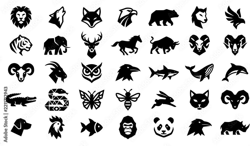 Fototapeta premium Mega Collection Geometric Animal Logos Abstract Wildlife Vector Icon Set