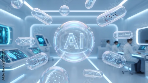 Artificial intelligence platform visualizing advanced healthcare applications, including diagnostics, predictive analytics, personalized treatment, and biomedical research