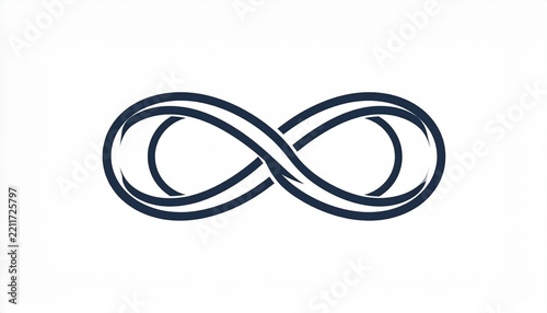 A minimalist infinity symbol is displayed as a simple black line icon on a dark background.