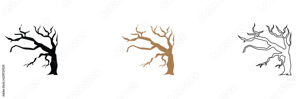 Obraz premium Spooky Halloween Tree Vector Icon with Twisted Bare Branches, Creepy Haunted Tree Silhouette for Halloween Horror, Haunted House, Scary Night and October Party Design. 