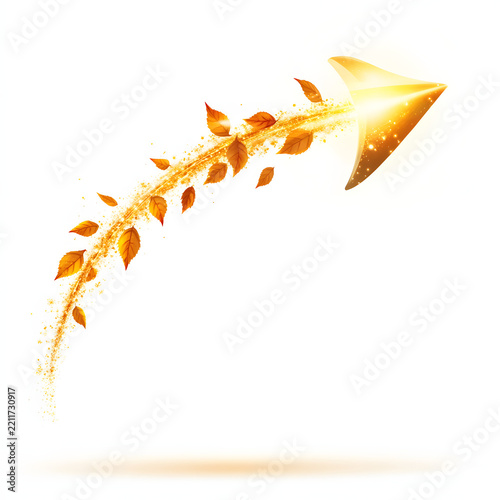 A shimmering gold arrow on a white background.