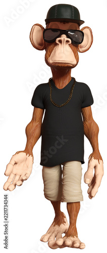 Photography 3D rendering Cartoon Monkey on White