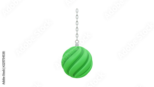 Obraz na plátně Single green swirled glob hanging from a silver chain on transparent background