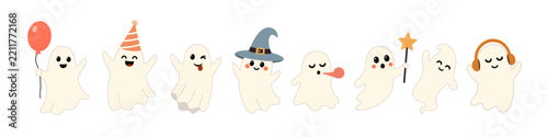 Cute vector ghosts set for Halloween, isolated on white background
