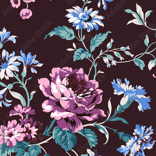 seamless pattern with flowers and leaves