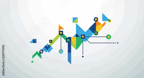Abstract financial chart growth vector illustration with network nodes
