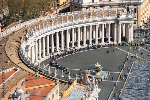 Right Colonnade of St Peters Square with Long Queue of Tourists, Vatican City