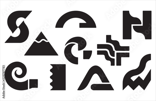 Black Abstract Geometric Symbols and Decorative Shapes Set