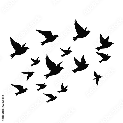 Minimalist Flying Birds Flock Silhouette on White Background – Elegant Nature Vector Illustration