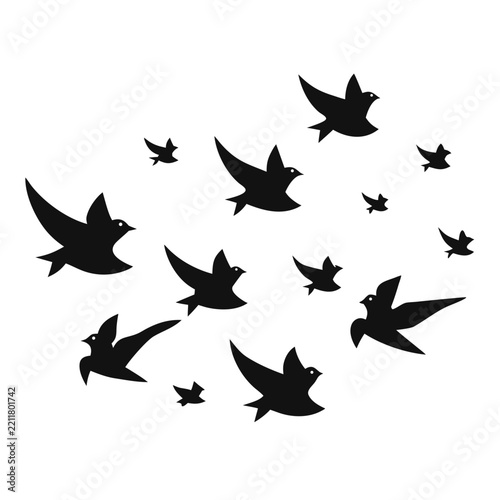 Minimalist Flying Birds Flock Silhouette on White Background – Elegant Nature Vector Illustration