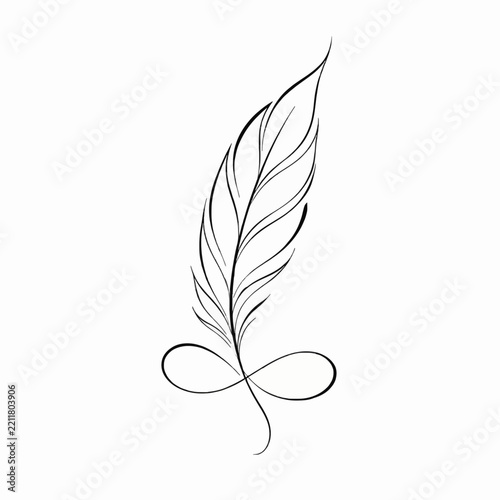 Black and white line drawing of a leaf vector illustration
