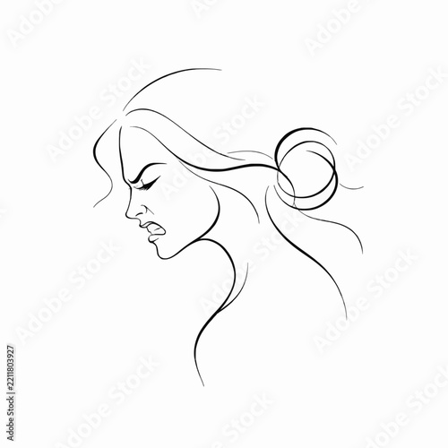 Line drawing of a womans face with long hair vector illustration