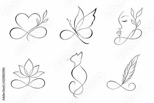 Set of six different tattoo designs vector illustration