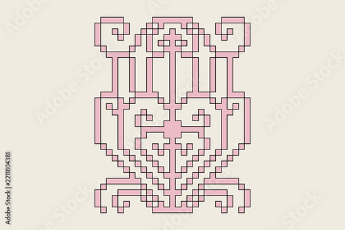 Pixel Art Ornamental Ironwork Decorative Geometric Illustration, Heart Pattern