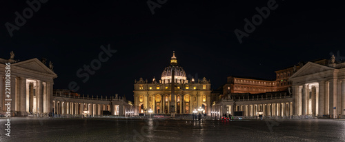 Panorama of St. Peter's Square, Colonnades, and Basilica at Night, Rome