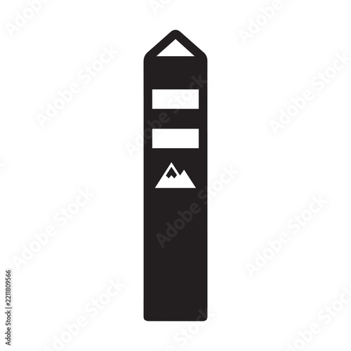 Black and white mountain trail marker post flat vector design.