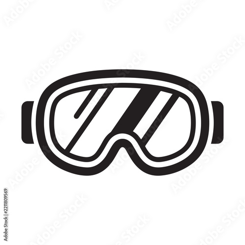 Black and white ski goggles vector icon on white background.