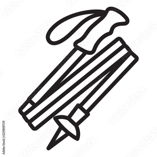 Foldable trekking pole black silhouette icon for hiking assistance and mountain climbing activity.
