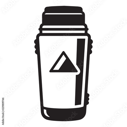 Thermal vacuum flask black silhouette icon for hot beverage storage during travel and outdoor activities.