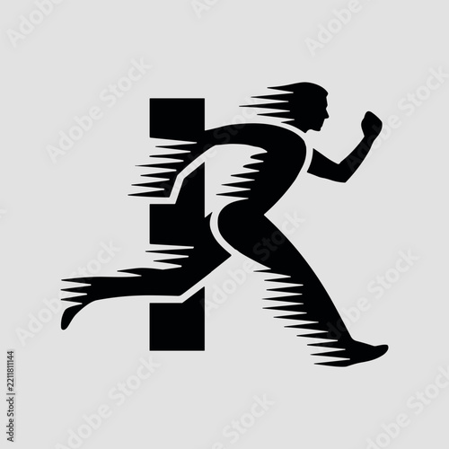 Running man silhouette forming the letter r