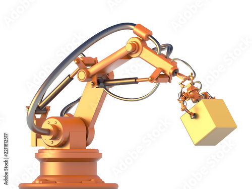 hydraulischer Greifarm mit Paket auf transparentem Hintergrund