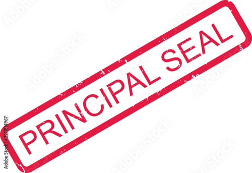 A red rubber stamp with the text principal seal inside a rectangular border on a white... d