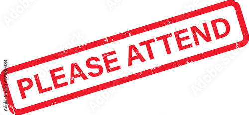 A red rubber stamp with the text please attend inside a rectangular border on a white... de