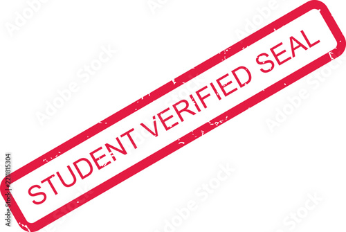 A red rubber stamp with the text student verified seal, featuring a rectangular border on white
