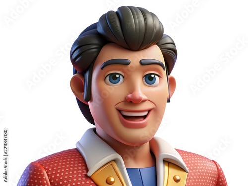 3D Animated Character, Stylized Man with Blue Eyes and Black Hair