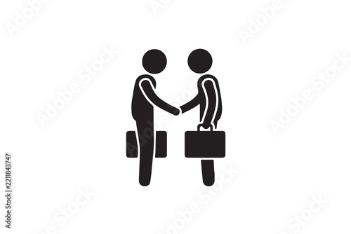 Business handshake between two professionals performing greeting in office environment with vector style