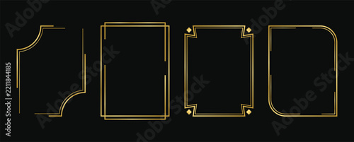 Golden decorative frame collection. Elegant geometric border designs. Luxury rectangular outline elements. Classic ornamental graphic set.