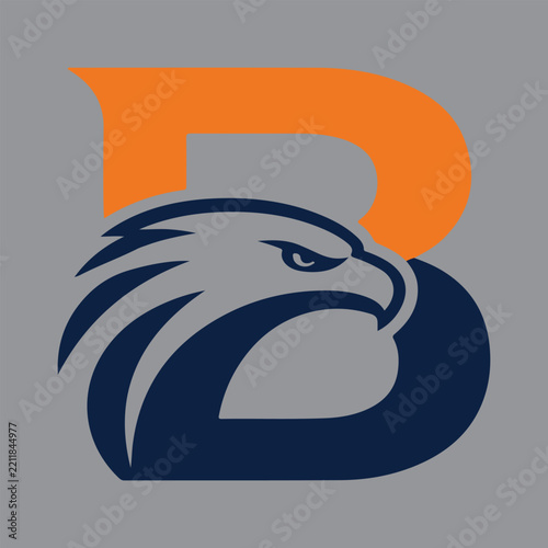 Stylized Eagle Head Letter B Logo in Navy Blue and Orange Modern Sports Emblem Design