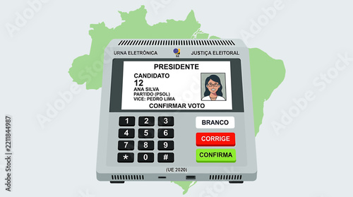 Electronic voting machine displaying presidential candidate information on screen