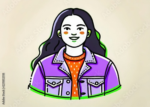Stylized Illustration of a Woman with a Purple Jacket