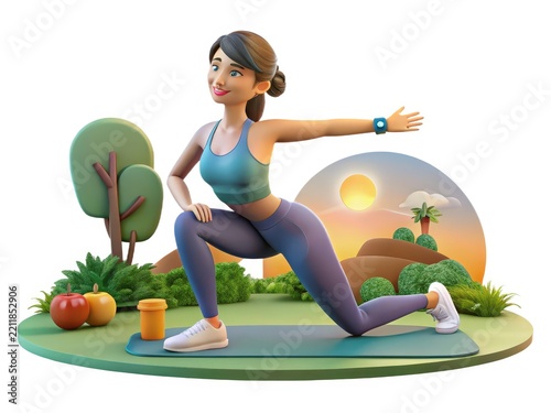 3D Illustration of a Female Athlete in a Fitness Environment