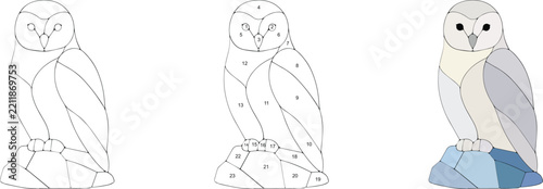Owl Stained Glass Vector Pattern with Numbered Craft Template