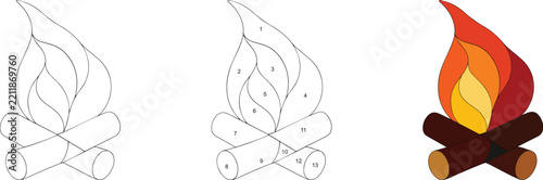 Campfire Stained Glass Vector Pattern with Numbered Template