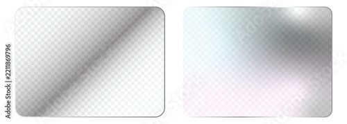 Transparent Rounded Rectangular Glass Card Effect Set Vector with Glossy Reflection Light Flares and Glare Overlays for Modern Designs