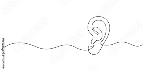 Human ear continuous single line drawing, Parts of five human senses,  drowning with one continuous line with editable stroke vector illustration,  Ear one line drawing and isolated continuous outline