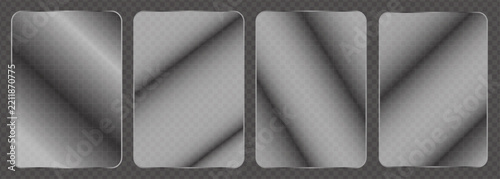 Dark Glassmorphism Rectangular Card Frames Set with Premium Silver Diagonal Reflection and Metallic Borders for UI UX Web Banners App Interfaces and Digital Graphic Design