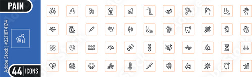 Pain icons collection outline vector set featuring medical symptoms healthcare health injury illness treatment medicine body and anatomy symbols